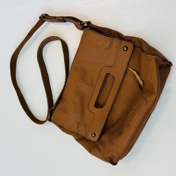 Lucky Brand Tan Crossbody Bag foldover magnet cognac piecetrain leather - Picture 2 of 15